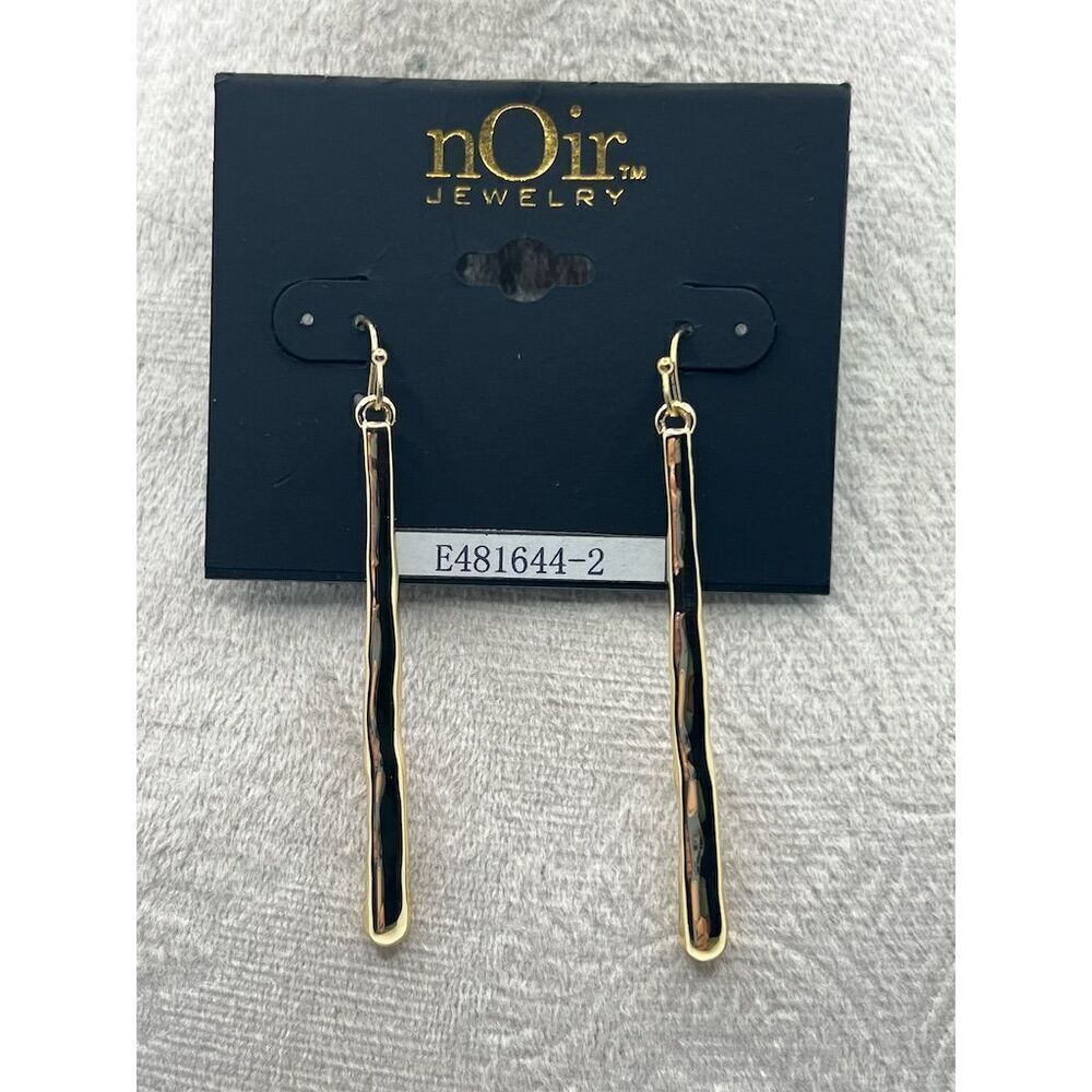 nOir Jewelry Black Gold Plated Wavy Bar Dangle Earrings Hook Closure 2.25" O33